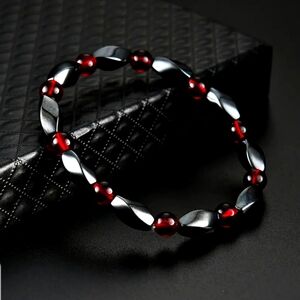 Black & Red Magnetic Beaded Bracelet for Grounding, Healing